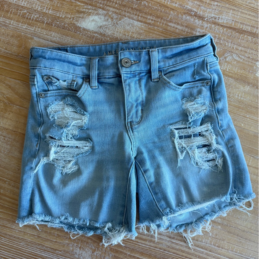 American Eagle Outfitters Light Blue Distressed Jean Shorts
